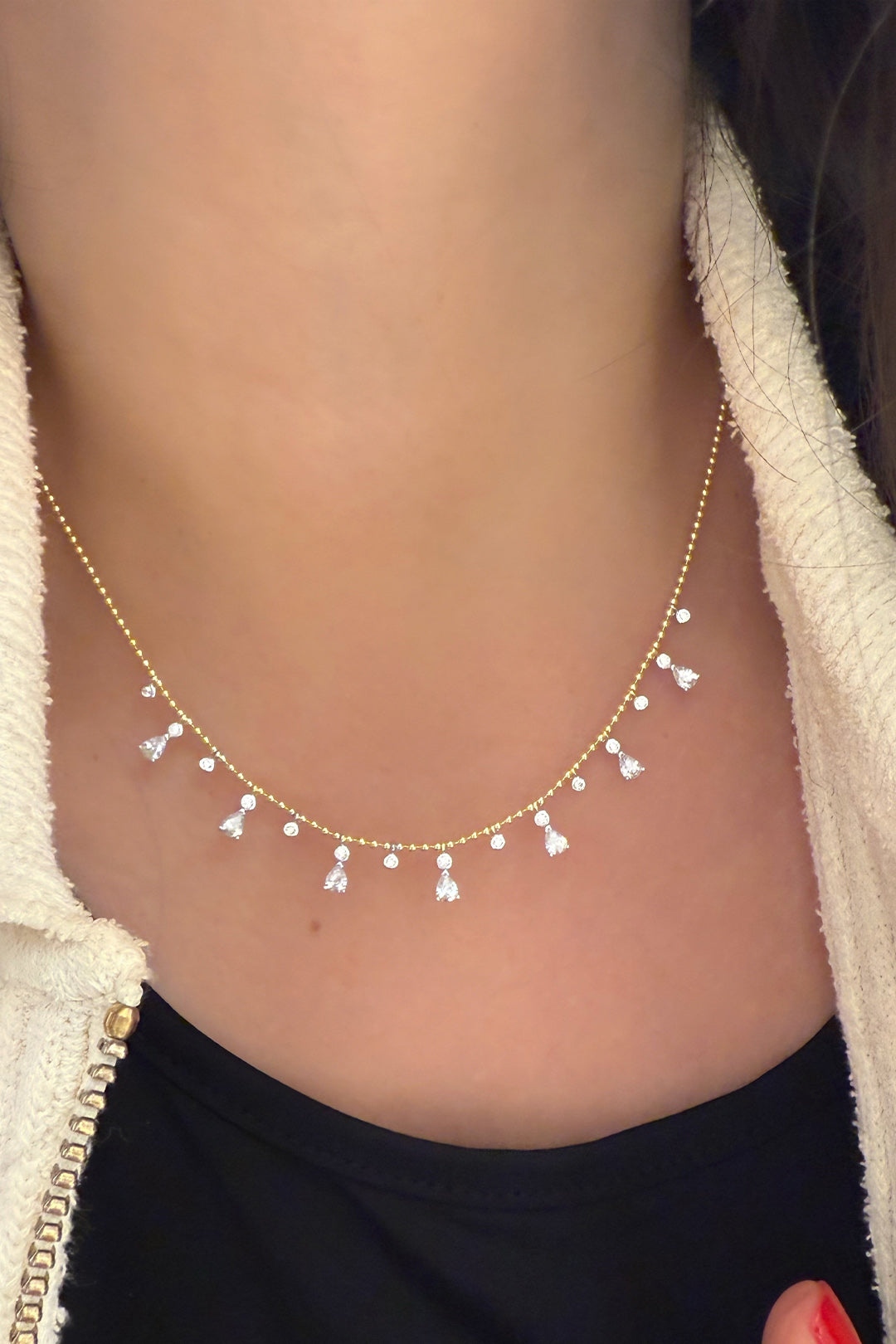 Beyaz Damla Ve Tohum Top Zincir Gümüş Kolye