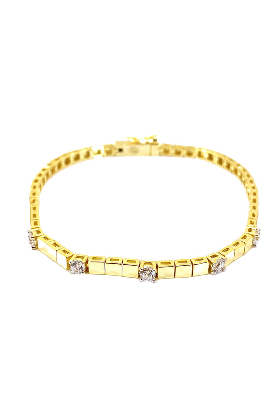 Beyaz Beş Tektaş Ve Kare Sıralı Gümüş Bileklik