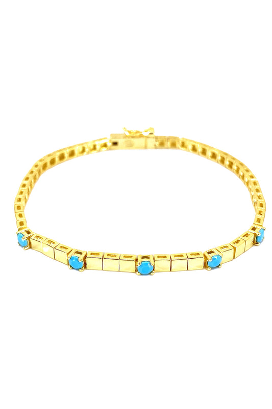 Turkuaz Beş Tektaş Ve Kare Sıralı Gümüş Bileklik