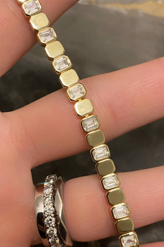 Dikdörtgen Baget Ve Taşsız Sıralı Gümüş Bileklik