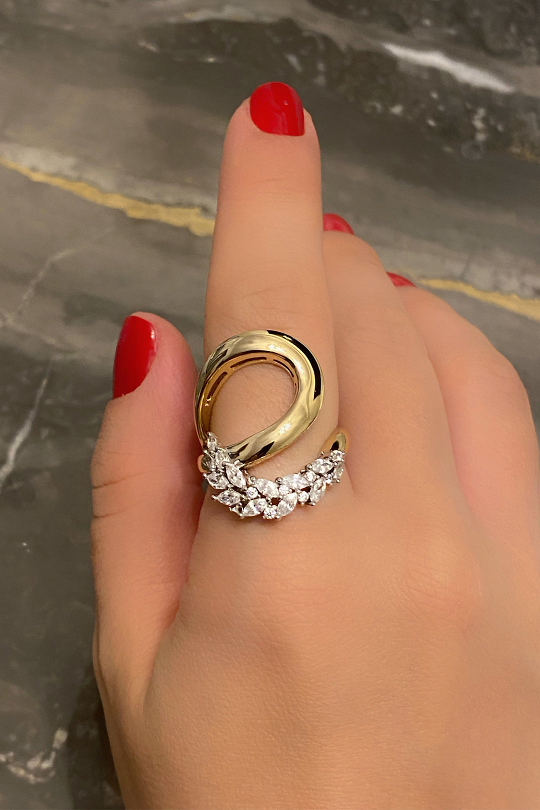 Mix Markiz Suyolu Kıvrımlı Gümüş Yüzük