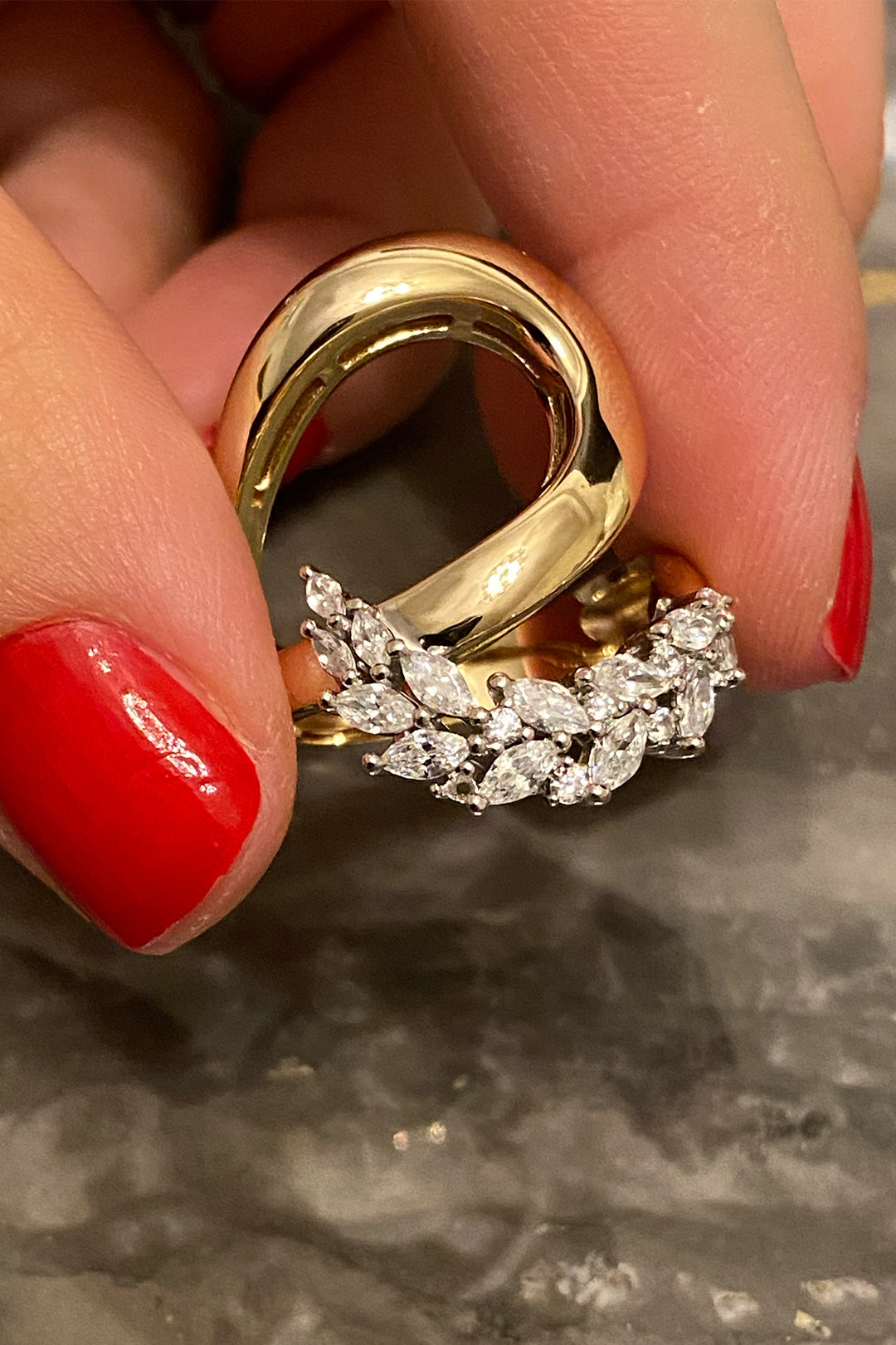 Mix Markiz Suyolu Kıvrımlı Gümüş Yüzük