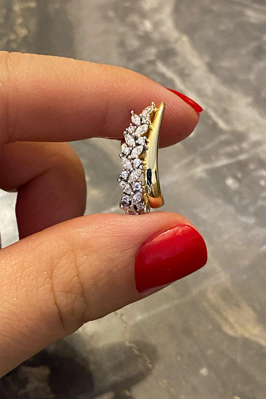 Markiz Ve Yuvarlak Taşlı J Gümüş Küpe