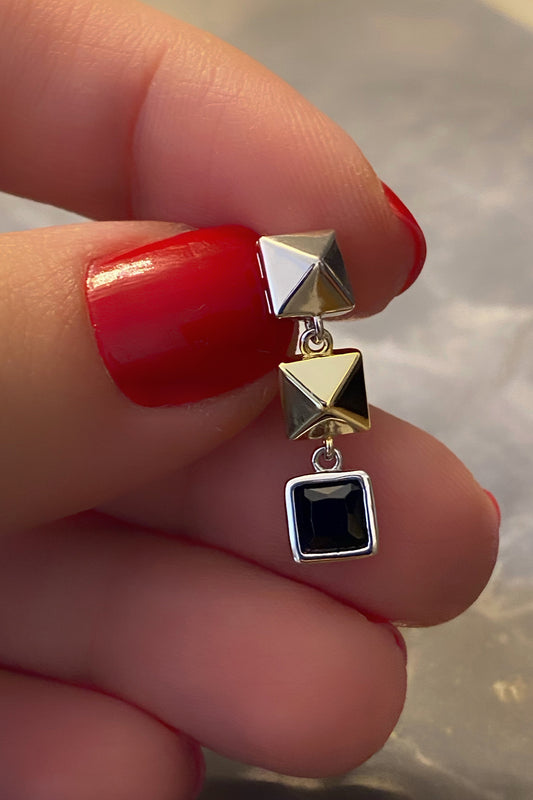 Üç Mix Piramit Gümüş Çivili Küpe