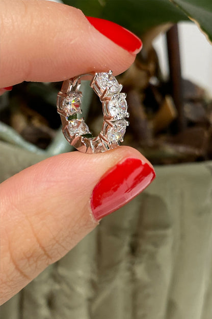 Vip Dört İki Taşlı Gümüş Halka Küpe