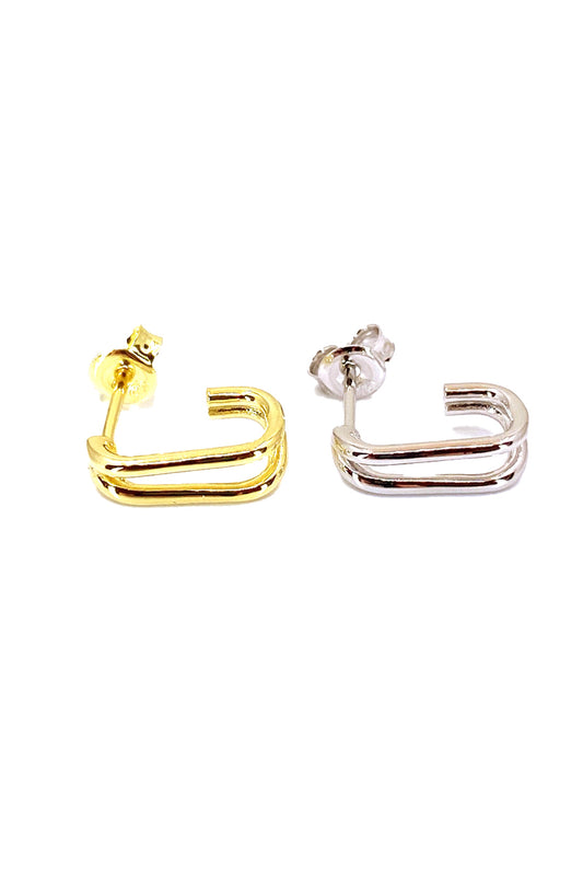 Minimal Taşsız İki Sıra J Gümüş Askı Küpe