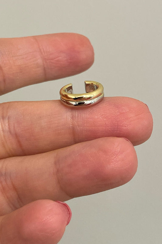 Taşsız İki Mix Renk İki Sıra Gümüş Kıkırdak Küpe