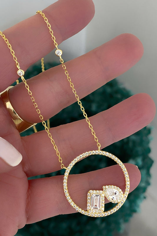 Baget Ve Damla Montür Çember Gümüş Kolye