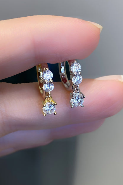 Tektaş Sallantılı İki Tektaş Gümüş Halka Küpe