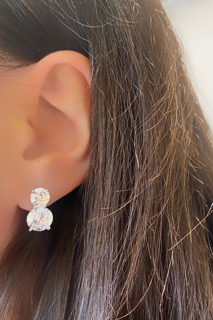 Vip Büyük Ve Küçük İki Taş Gümüş Çivili Küpe