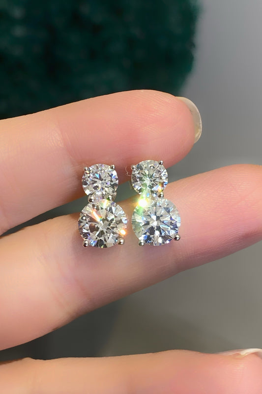 Vip Büyük Ve Küçük İki Taş Gümüş Çivili Küpe