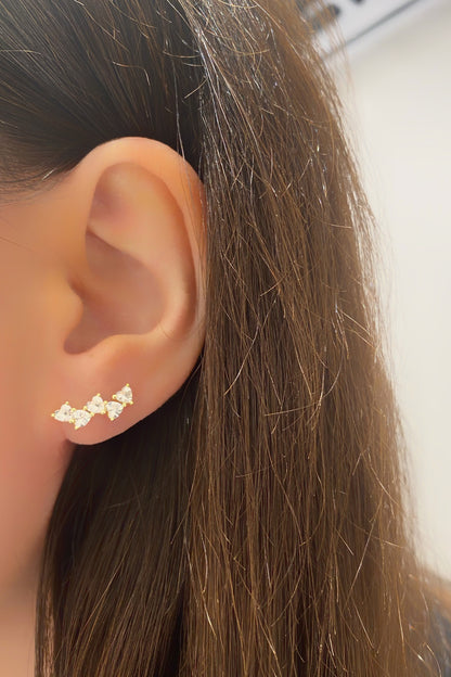 Beş Kalp Yatay Gümüş Çivili Küpe