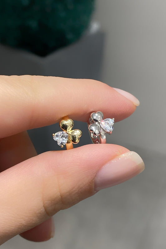 Taşlı Ve Taşsız Üç Kalp Çiçek Gümüş Küpe