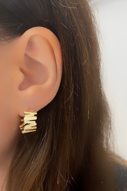 Taşlı Taşsız Çapraz Çubuk Gümüş Halka Küpe