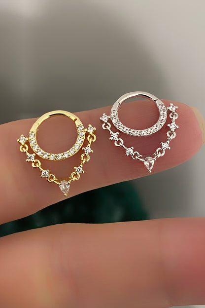 Yarım Tur Taşlı Ve Taşlı Boğum Gümüş Halka Piercing 3468