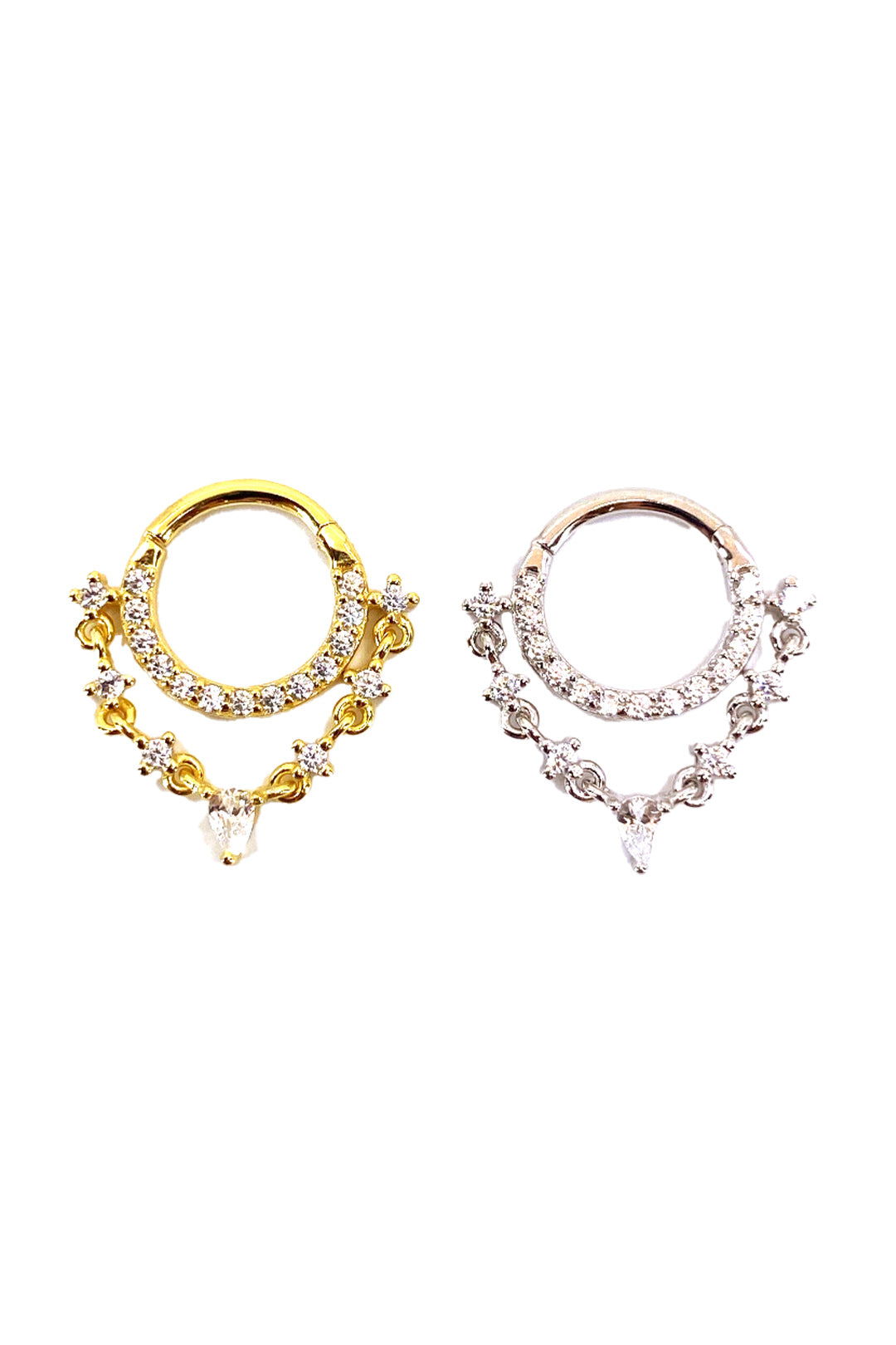 Yarım Tur Taşlı Ve Taşlı Boğum Gümüş Halka Piercing 3468