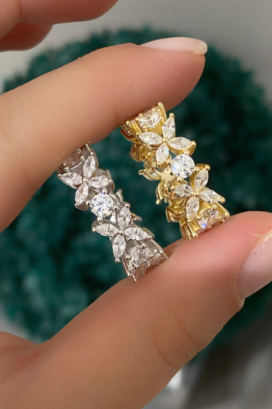 Dört Markiz Çiçek Ve Tektaş Tamtur Gümüş Yüzük