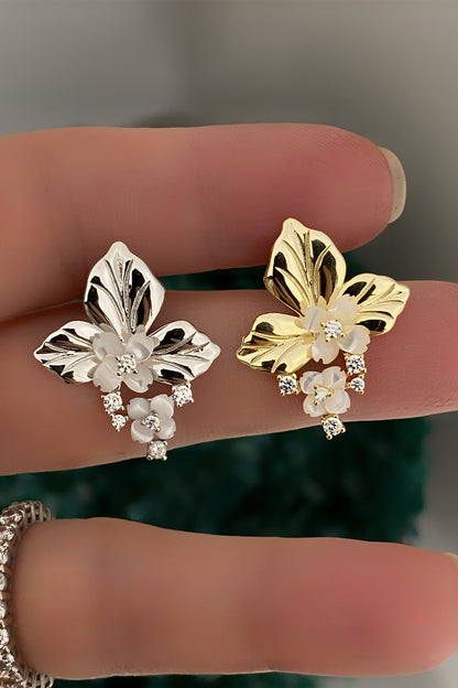 Sedef Ve Opal Çiçek Gümüş Küpe