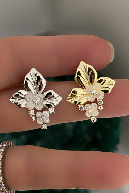 Sedef Ve Opal Çiçek Gümüş Küpe