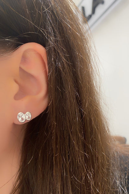 Sıvama İki Oval Gümüş Çivili Küpe