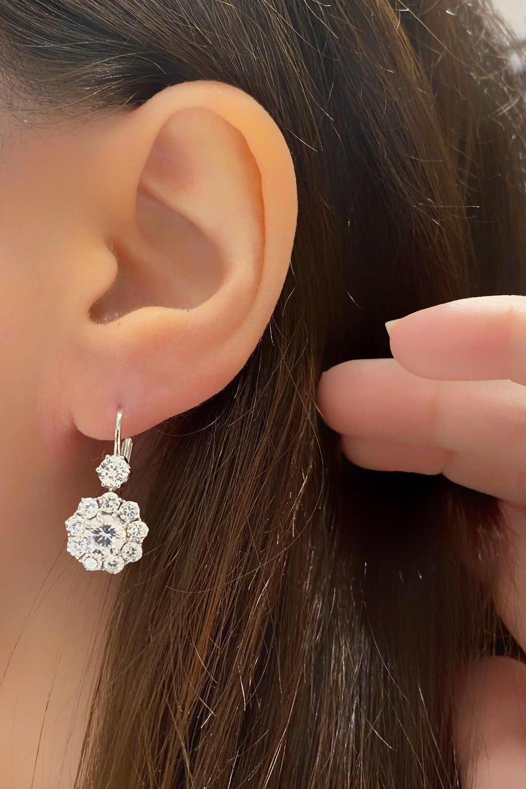 Elmas Montür Çiçek Gümüş Küpe