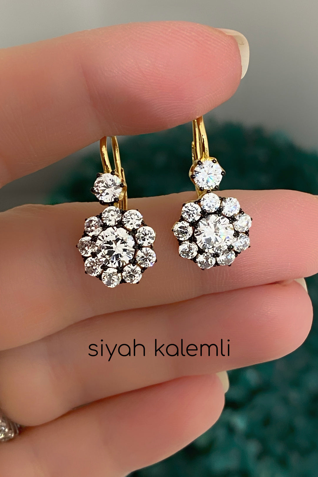 Elmas Montür Çiçek Gümüş Küpe