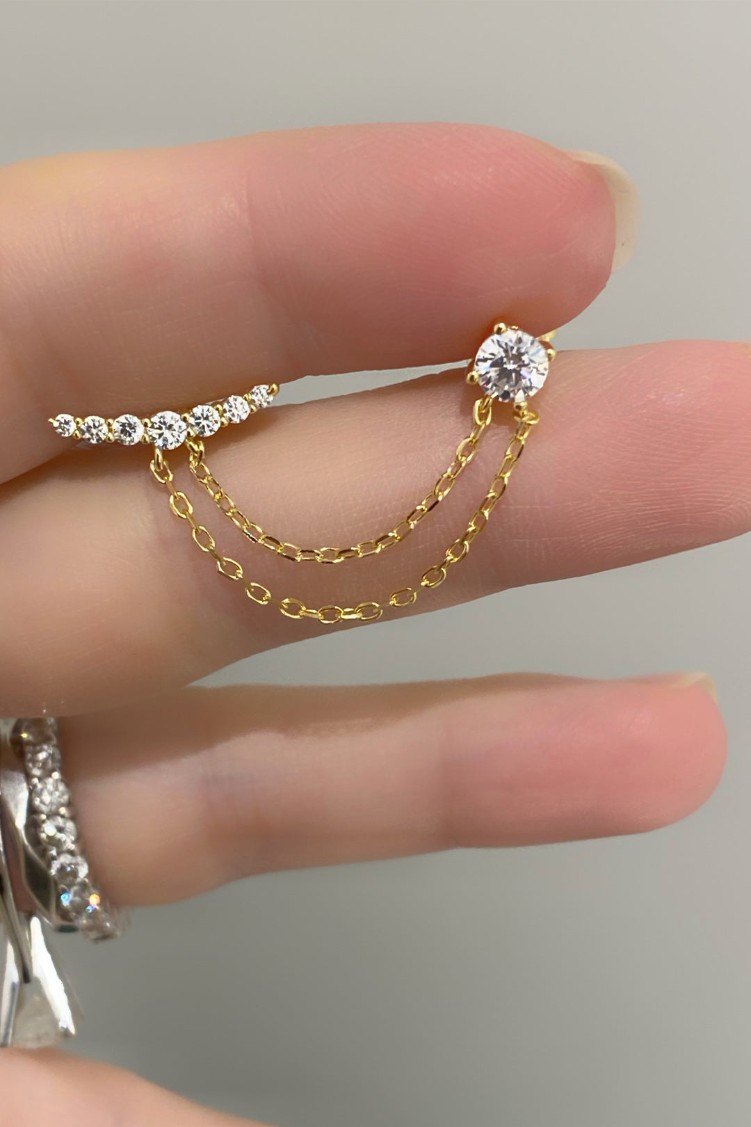 Tektaş Ve Yay İkili Gümüş Çivili Küpe