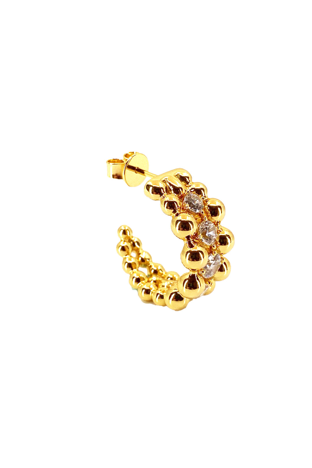 İki Sıra Top Ve Tek Sıra Taş Sıralı Açık Halka Küpe