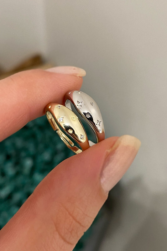 Oval Dağınık Yıldız İnce Gümüş Serçeparmak Yüzüğü