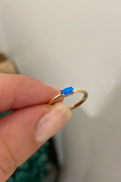 Oval Mavi Opal İnce Gümüş Serçeparmak Yüzüğü