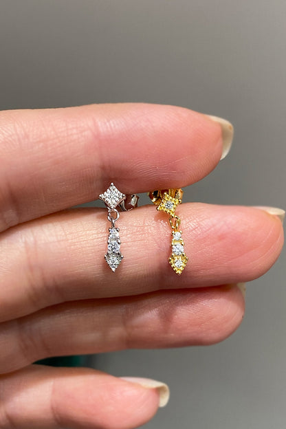 Üçgen Yuvarlak Ve Karo Gümüş Çivili Küpe