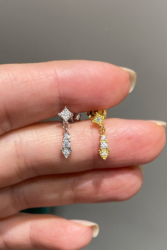 Üçgen Yuvarlak Ve Karo Gümüş Çivili Küpe