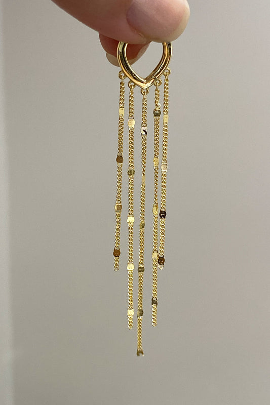 Beş Yassı Zincir Sallantılı Gümüş Küpe