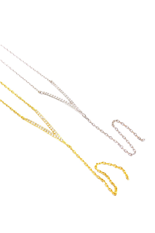 Taşlı V Gümüş Y Kolye