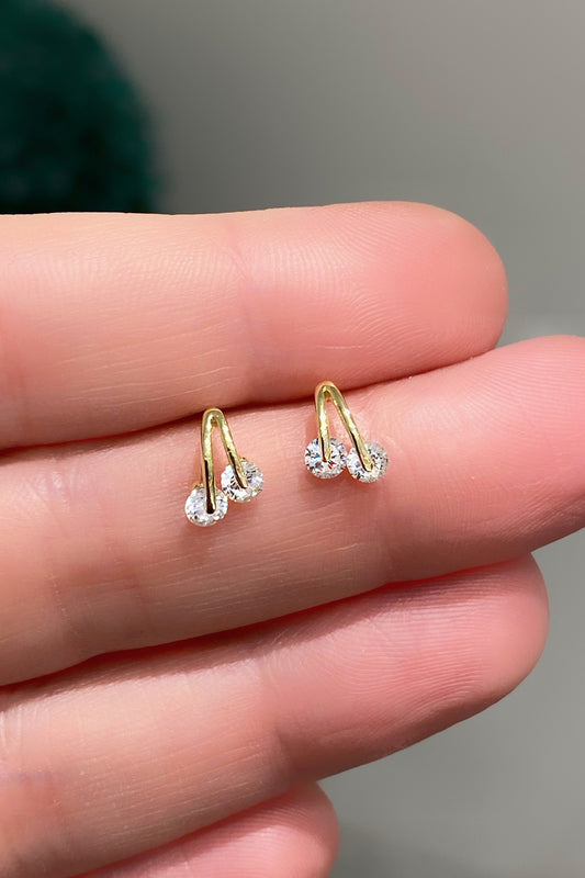 İki Taş Mini Askı Gümüş Çivili Küpe