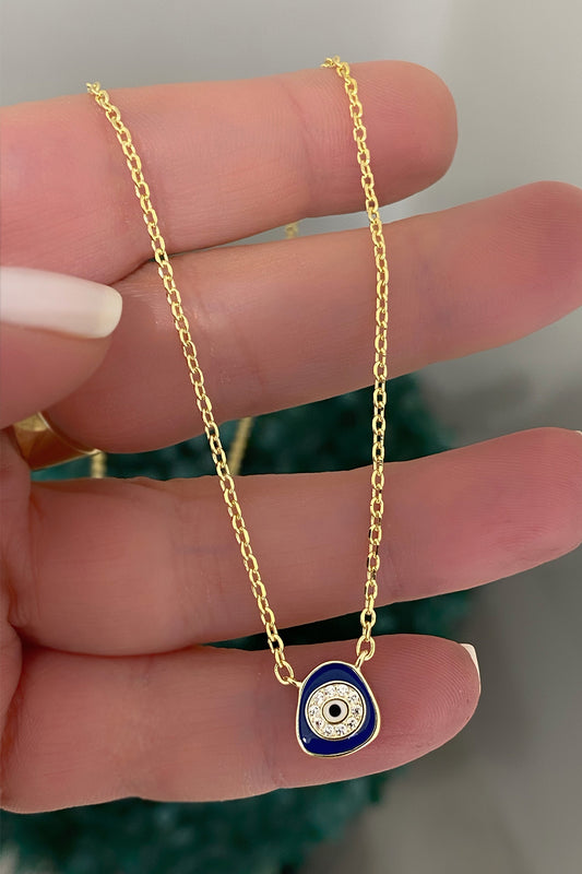 Küçük Lacivert Ve Beyaz Mineli Nazar Gümüş Kolye