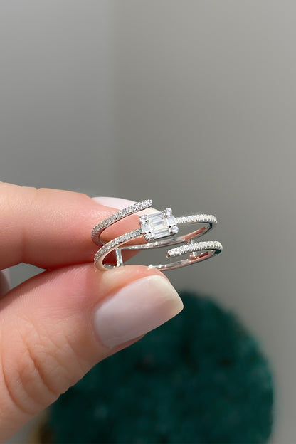 Minimal Ortası Baget Üç Sıra Gümüş Yüzük