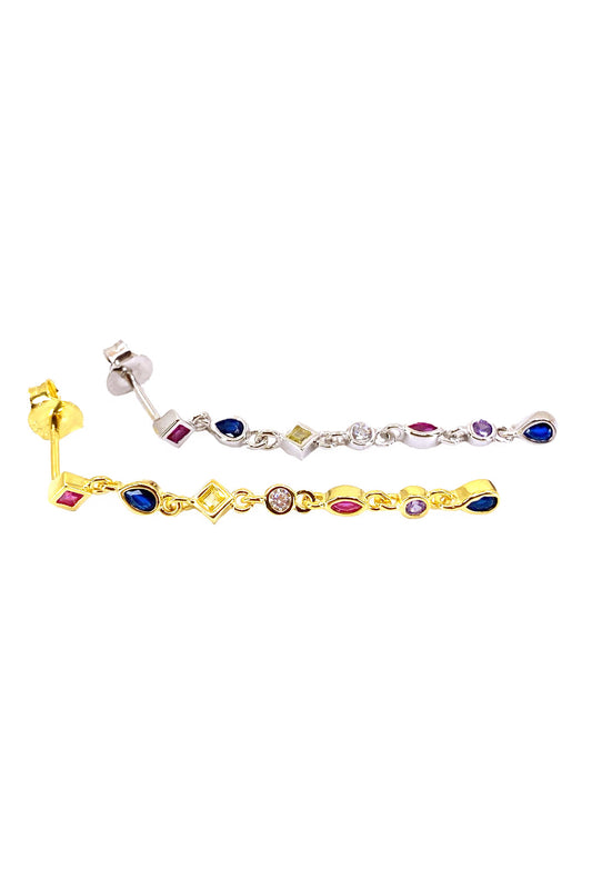 Rainbow Mix Taşlı Sallantılı Gümüş Çivili Küpe