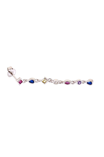 Rainbow Mix Taşlı Sallantılı Gümüş Çivili Küpe