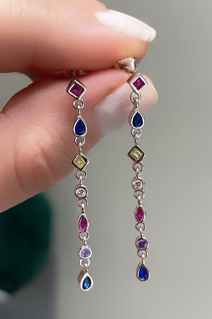 Rainbow Mix Taşlı Sallantılı Gümüş Çivili Küpe