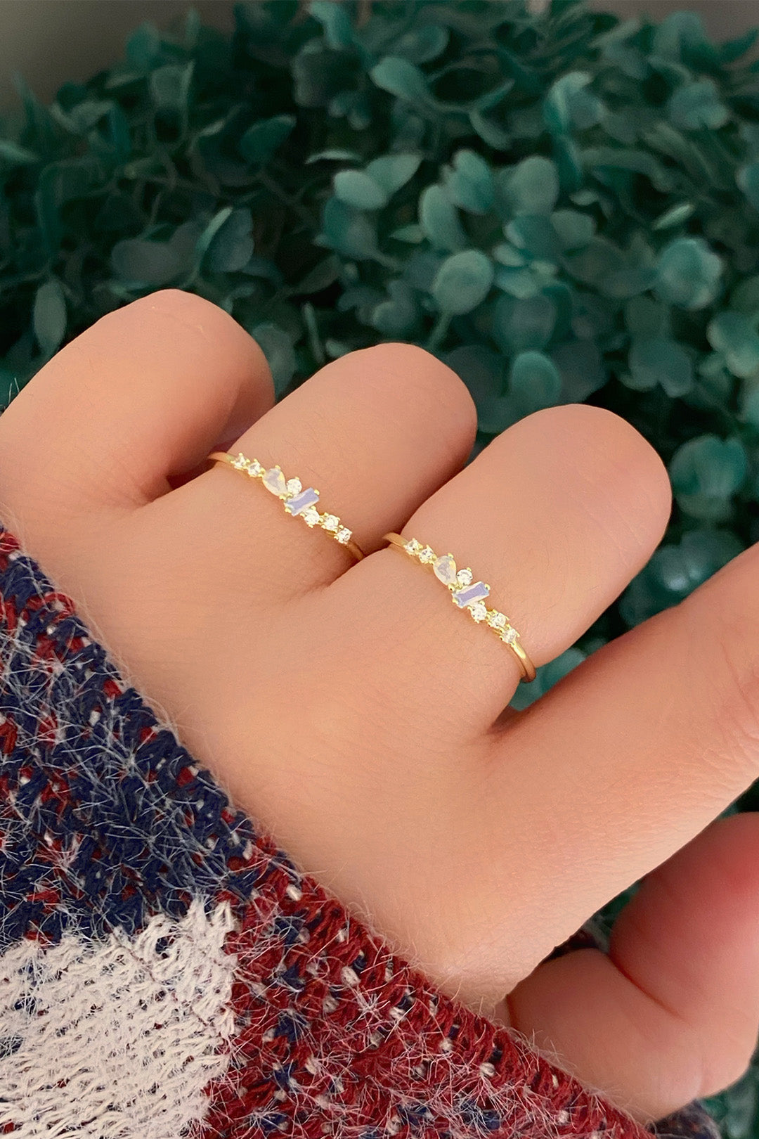 Soft Mavi Baget Ve Pembe Damla Taşlı İnce Gümüş Yüzük
