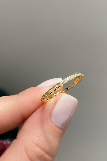 Minimal Gömülü Mini Baget Tamtur Gümüş Yüzük