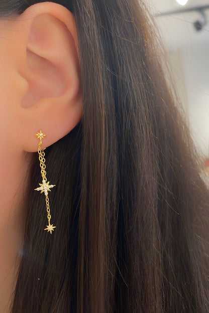 Sallantılı Üç Kutupyıldızı Gümüş Küpe