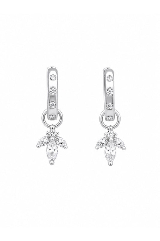 Üstü Gömülü Yıldız Taşlı Lotus Gümüş Küpe