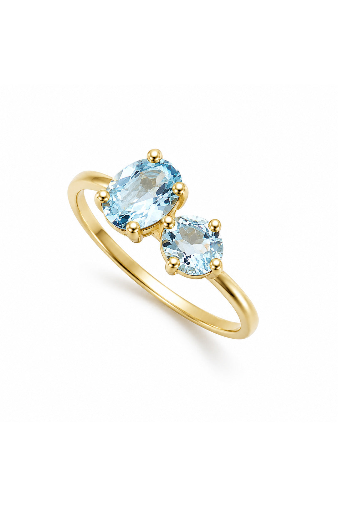Blue Topaz Oval Ve Tektaş Gümüş Yüzük
