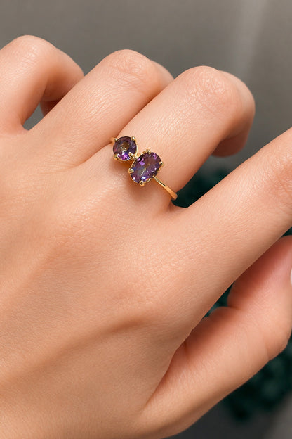 Mistik Topaz Oval Ve Tektaş Gümüş Yüzük