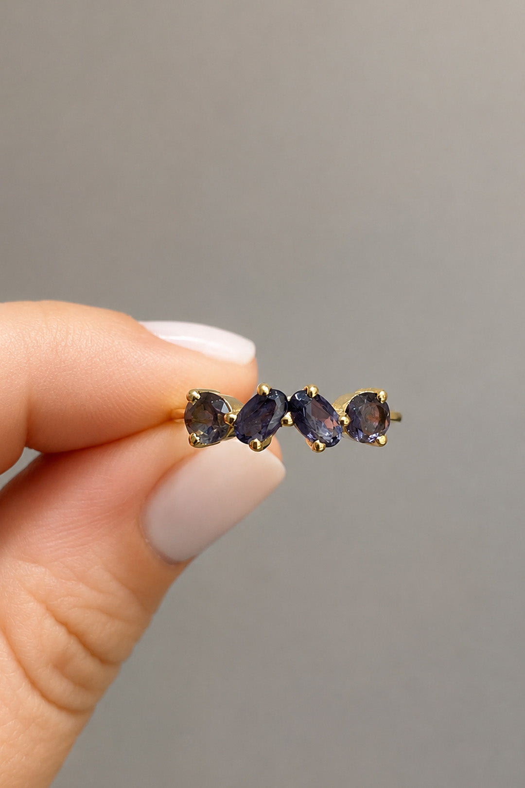 Safir Baget Oval Ve Tektaş Gümüş Yüzük