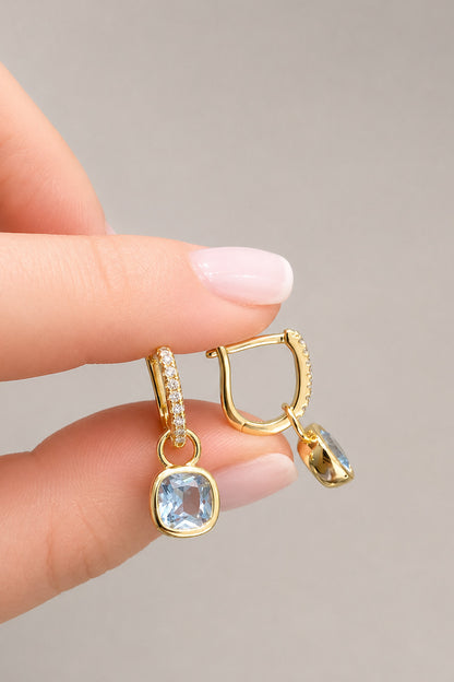 Aqua Kare Gümüş Pin Küpe