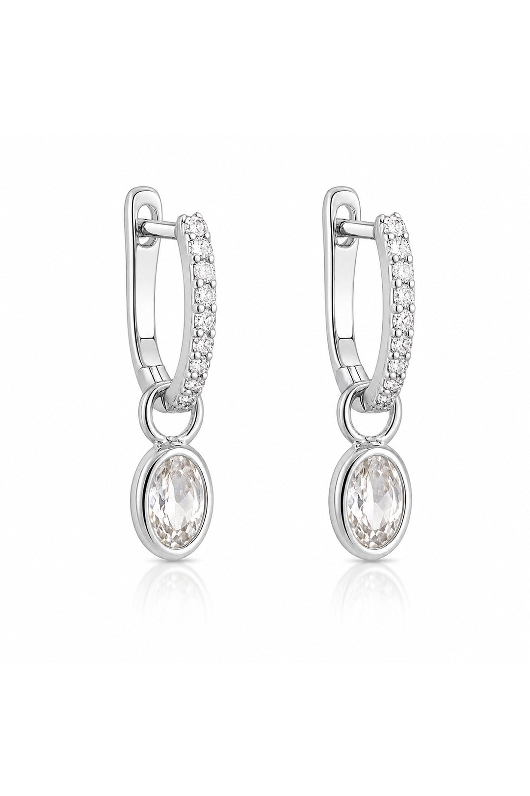 Beyaz Oval Gümüş Pin Küpe