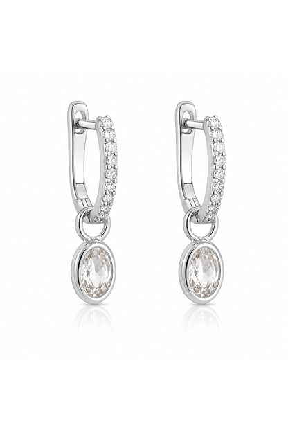 Beyaz Oval Gümüş Pin Küpe
